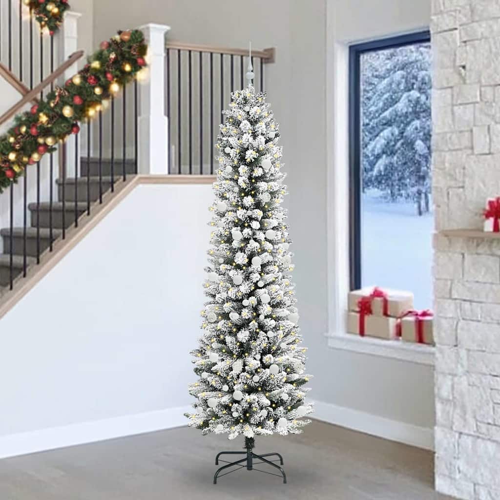 Kunstig juletre med 300 LED Hvit 240 cm PVC og Metall og Plast