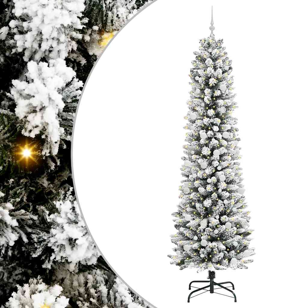 Kunstig juletre Grønn og hvit 240 cm PVC og Metall og Plast