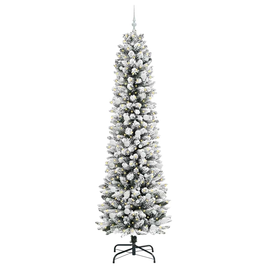 Kunstig juletre Grønn og hvit 240 cm PVC og Metall og Plast