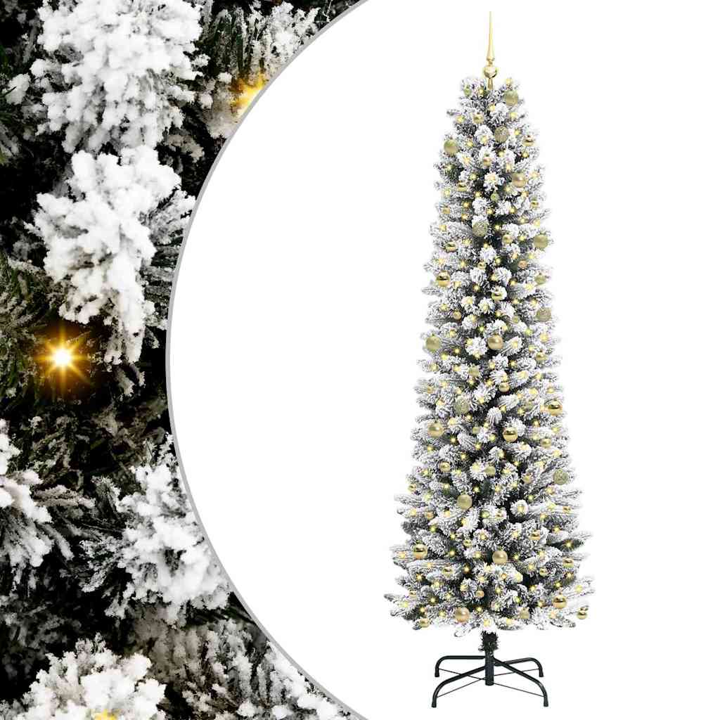 Kunstig juletre Grønn og hvit 240 cm PVC og Metall og Plast