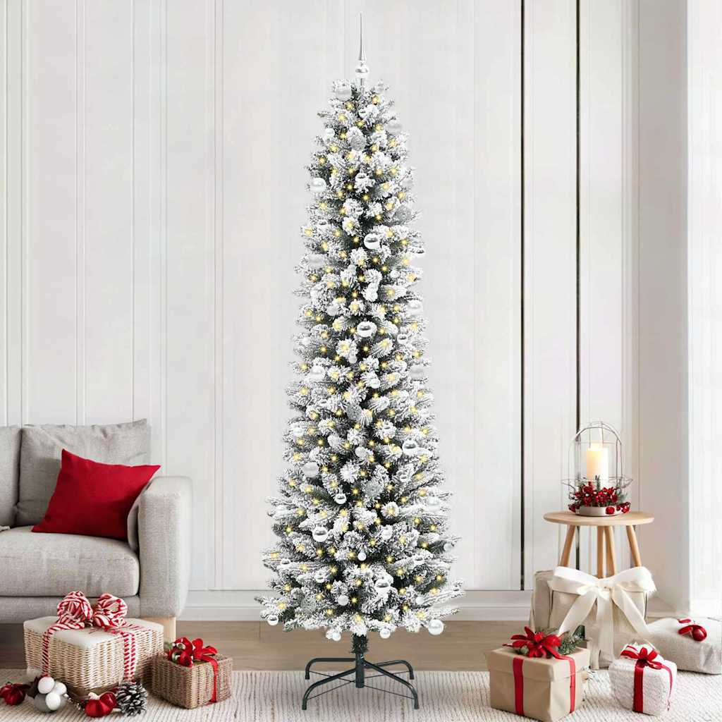 Kunstig juletre Grønn og hvit 240 cm PVC og Metall og Plast