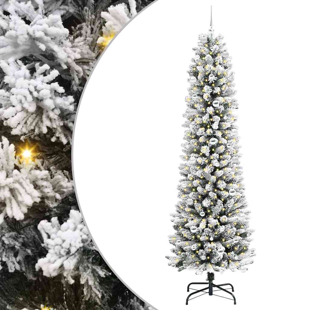 Kunstig juletre Grønn og hvit 240 cm PVC og Metall og Plast