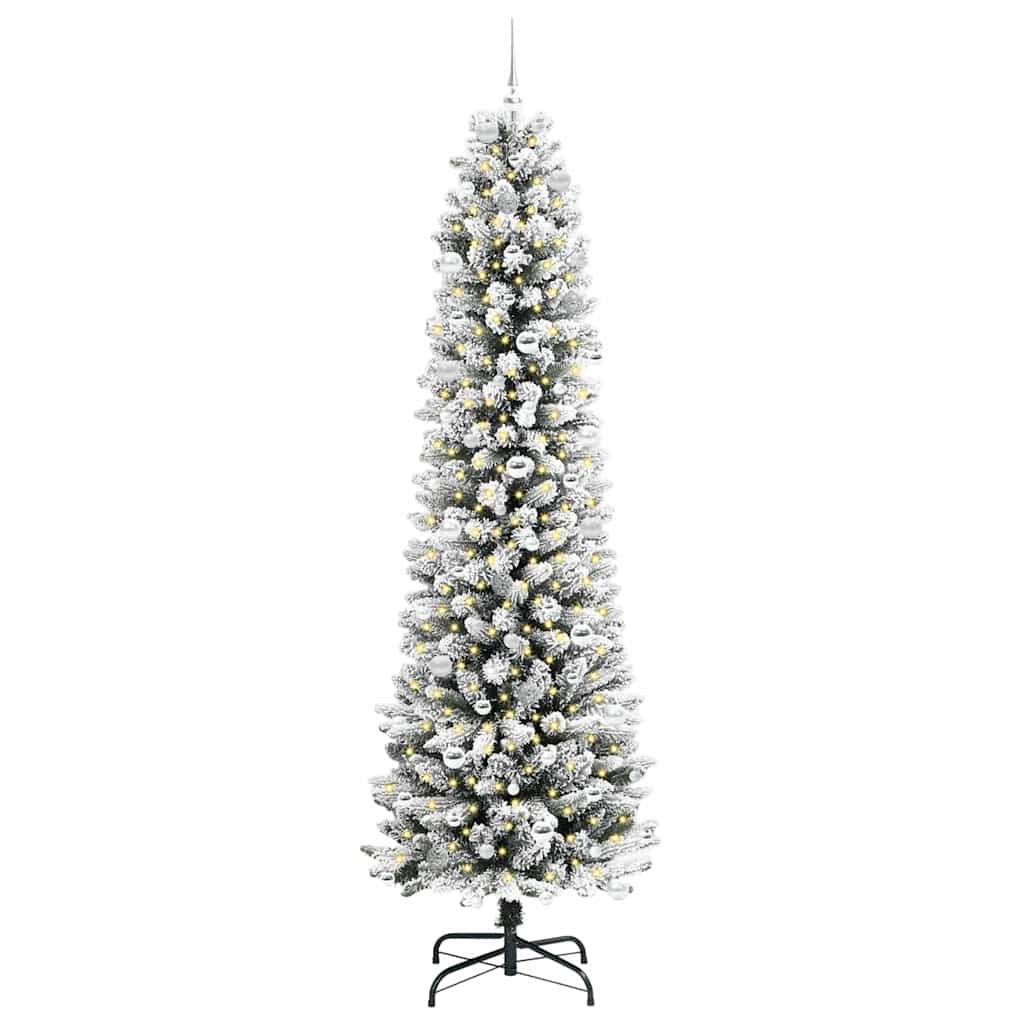 Kunstig juletre Grønn og hvit 240 cm PVC og Metall og Plast