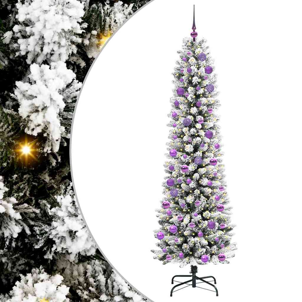 Kunstig juletre Grønn og hvit 240 cm PVC og Metall og Plast