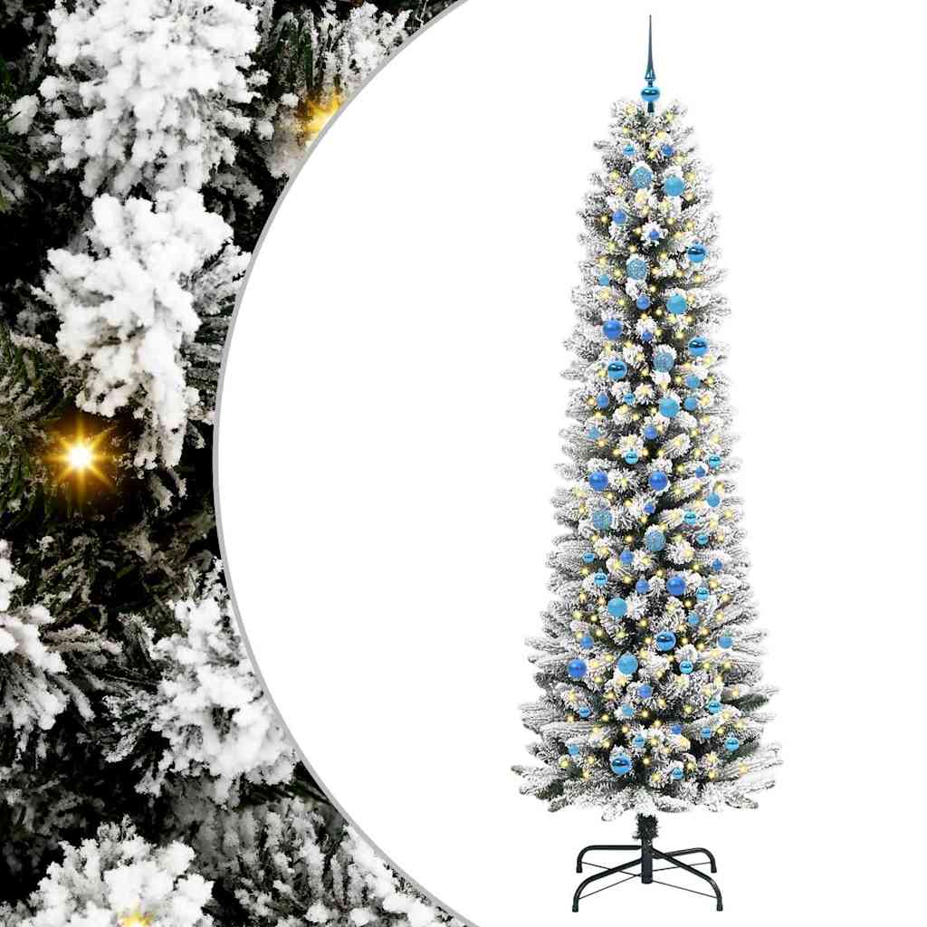 Kunstig juletre Grønn og hvit 240 cm PVC og Metall og Plast