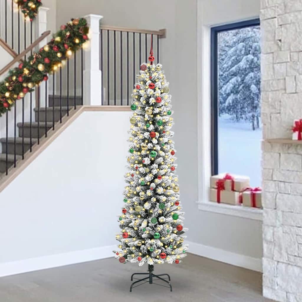 Kunstig juletre Grønn og hvit 240 cm PVC og Metall og Plast
