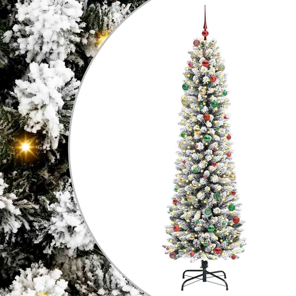 Kunstig juletre Grønn og hvit 240 cm PVC og Metall og Plast
