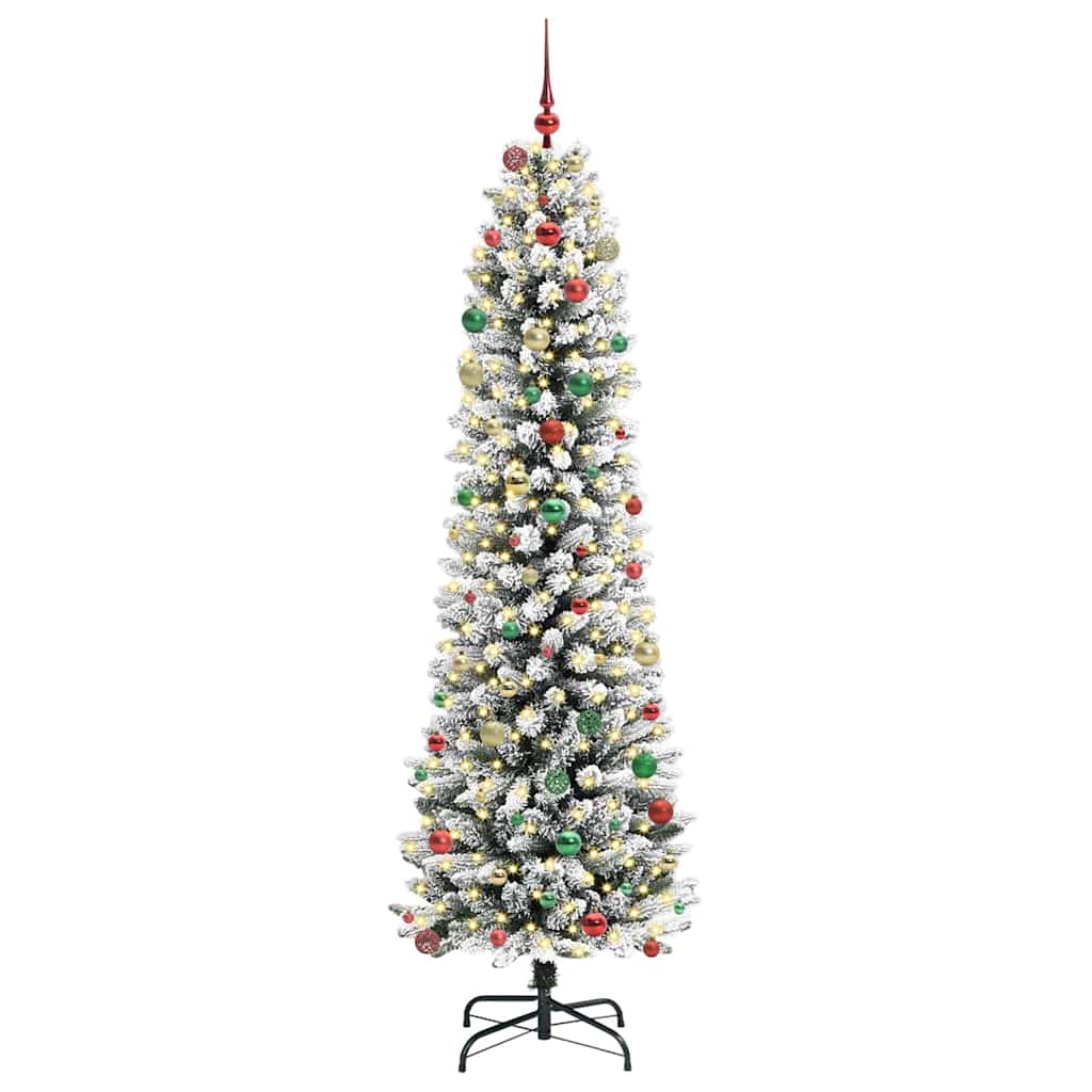 Kunstig juletre Grønn og hvit 240 cm PVC og Metall og Plast