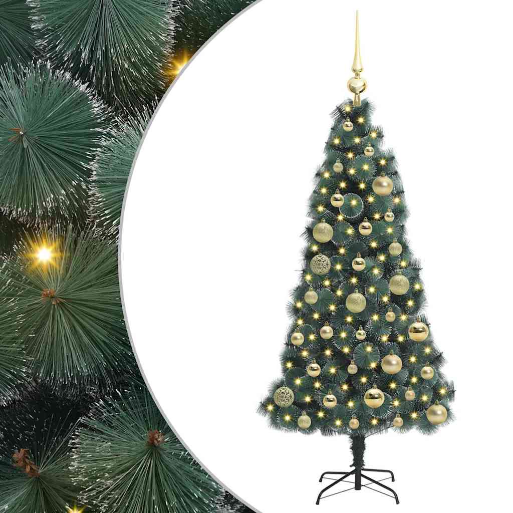 Kunstig forhåndsopplyst juletre med kule sett grønn 120 cm PET