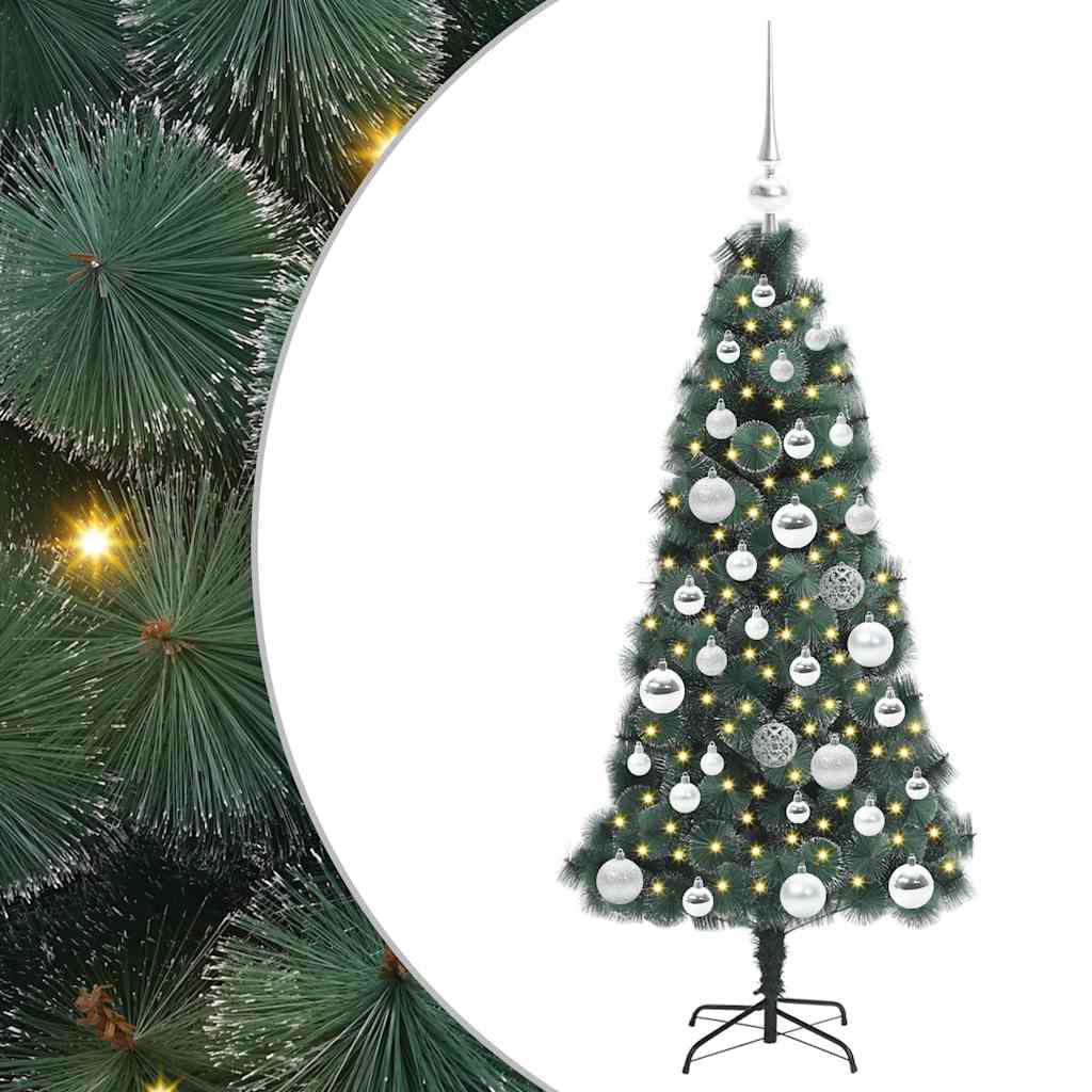 Kunstig Forhåndsbelyst Juletre med Kule Sett grønn 120 cm PET