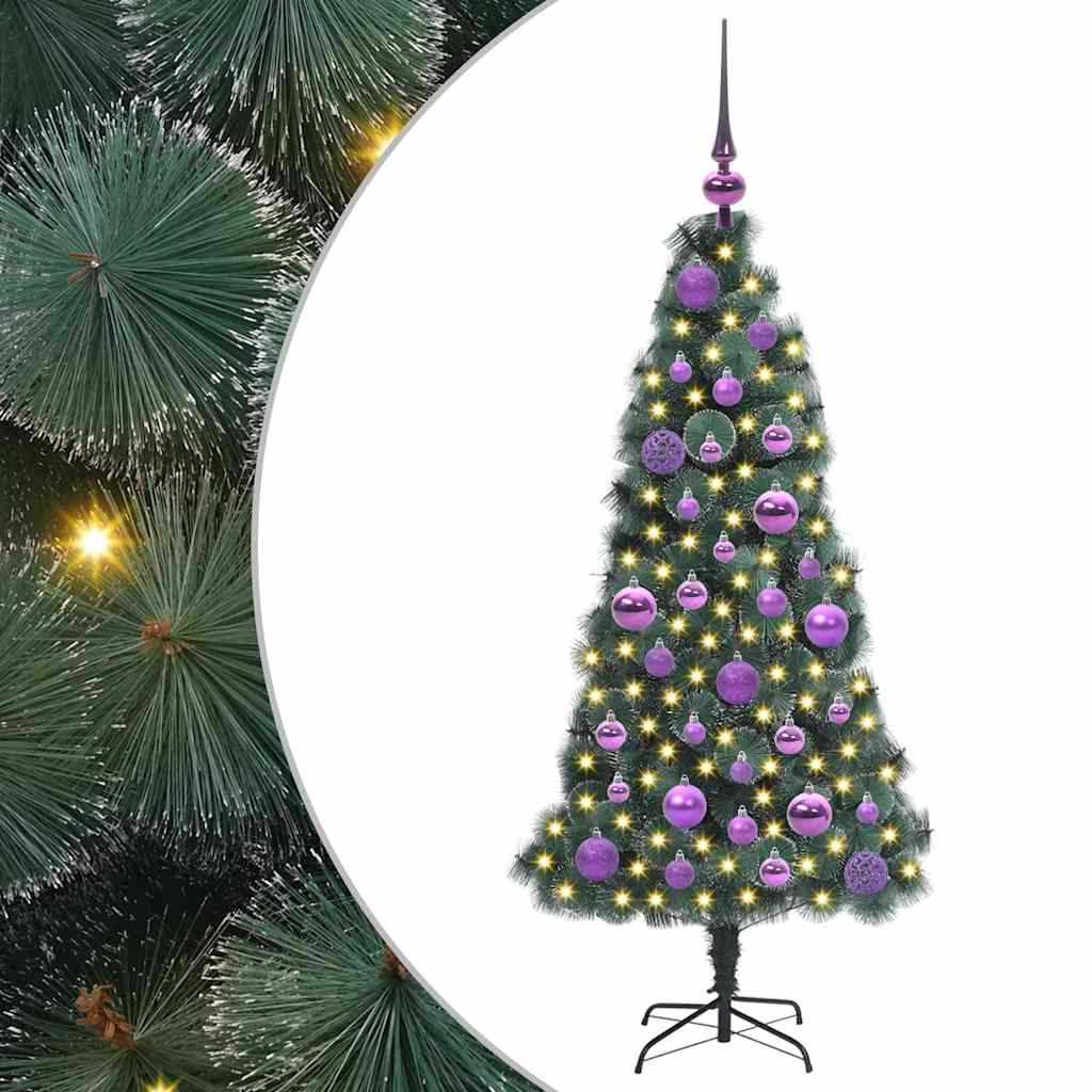 Kunstig Opplyst Juletre med Kule Sett grønn 120 cm PET