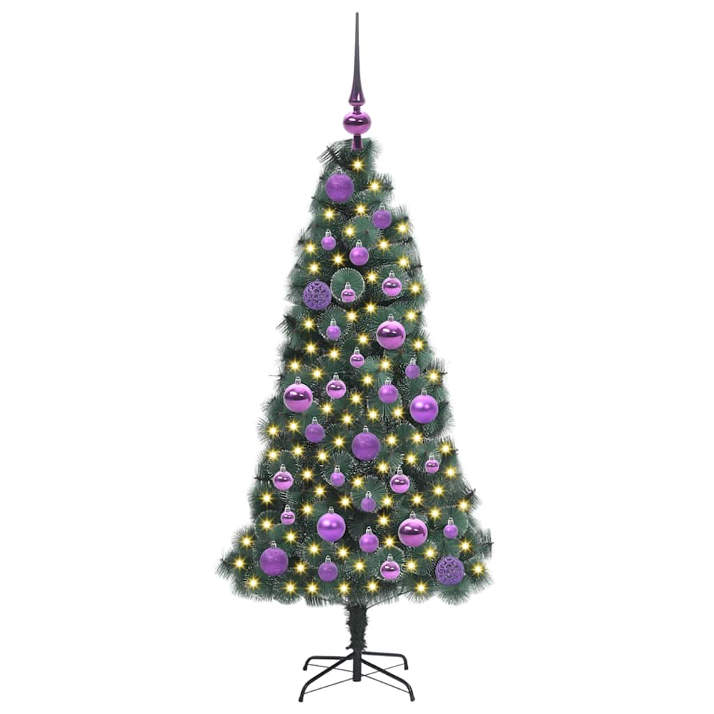 Kunstig Opplyst Juletre med Kule Sett grønn 120 cm PET