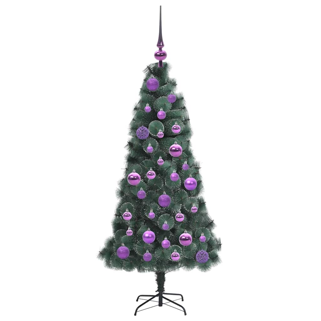 Kunstig Opplyst Juletre med Kule Sett grønn 120 cm PET