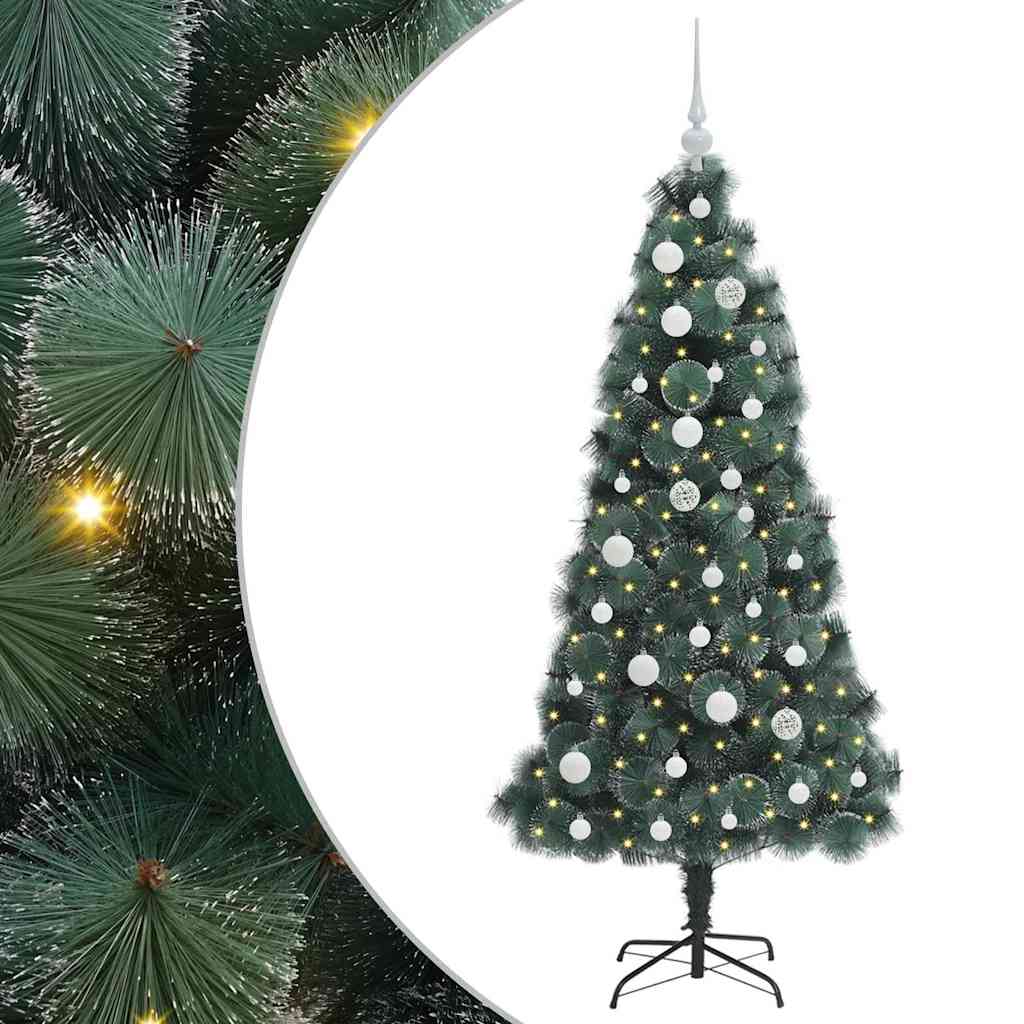 Kunstig forstilt juletre med kule sett grønn 150 cm PET