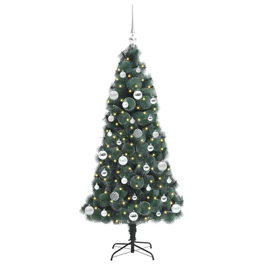 Kunstig Forhåndsbelyst Juletre med Kule Sett grønn 150 cm PET
