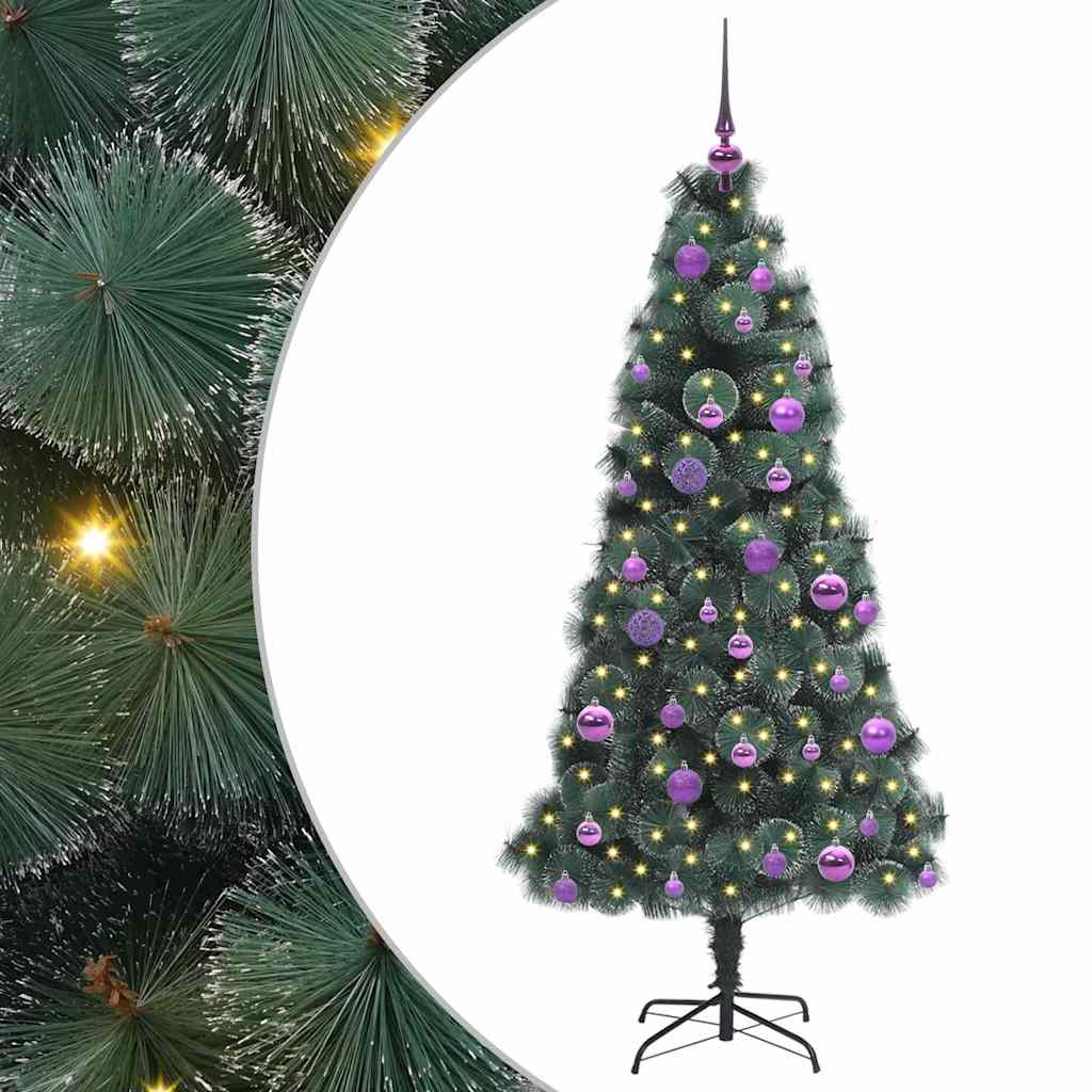 Kunstig Forhåndsbelyst Julegran med Kule Sett grønn 150 cm PET