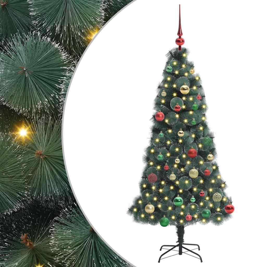 Kunstig forbelyst juletre med kule-sett grønn 150 cm PET