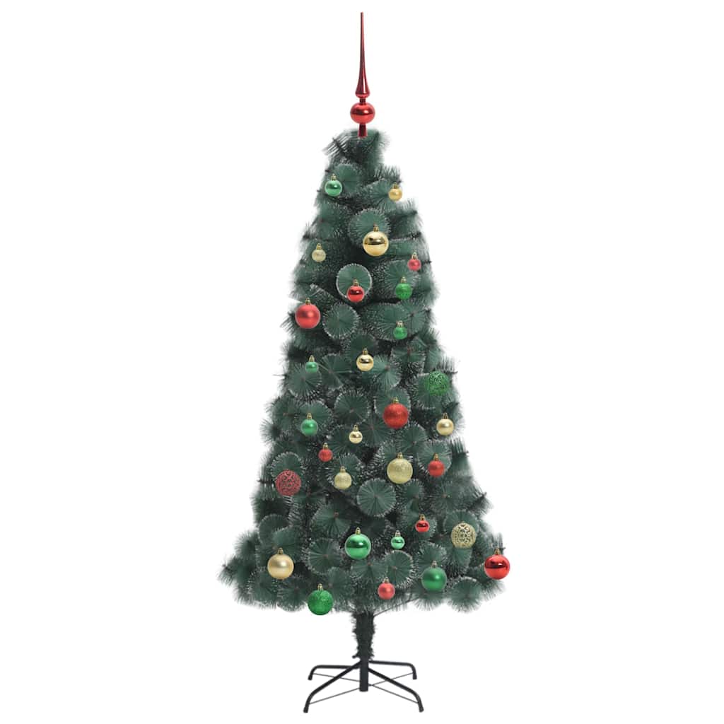 Kunstig forbelyst juletre med kule-sett grønn 150 cm PET