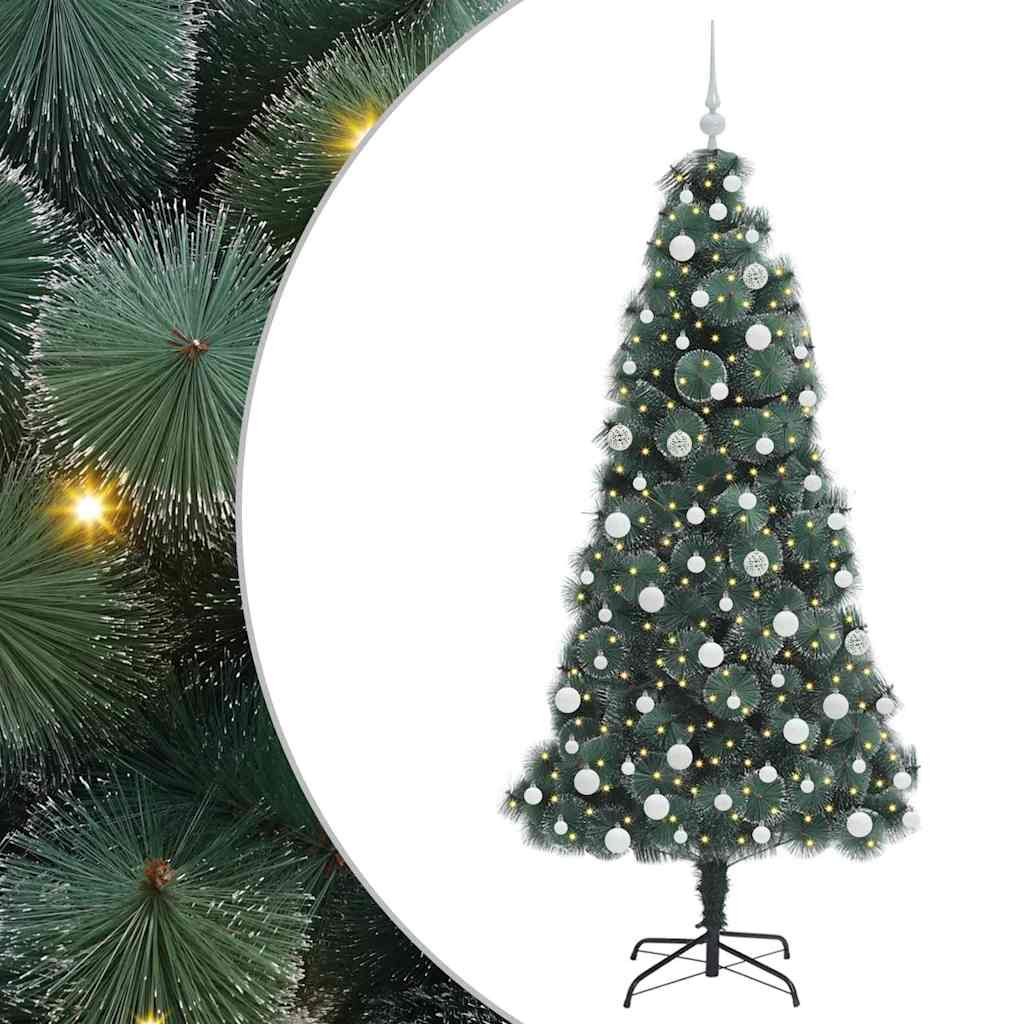 Kunstig forhåndsopplyst juletre med kulepakke grønn 180 cm PET