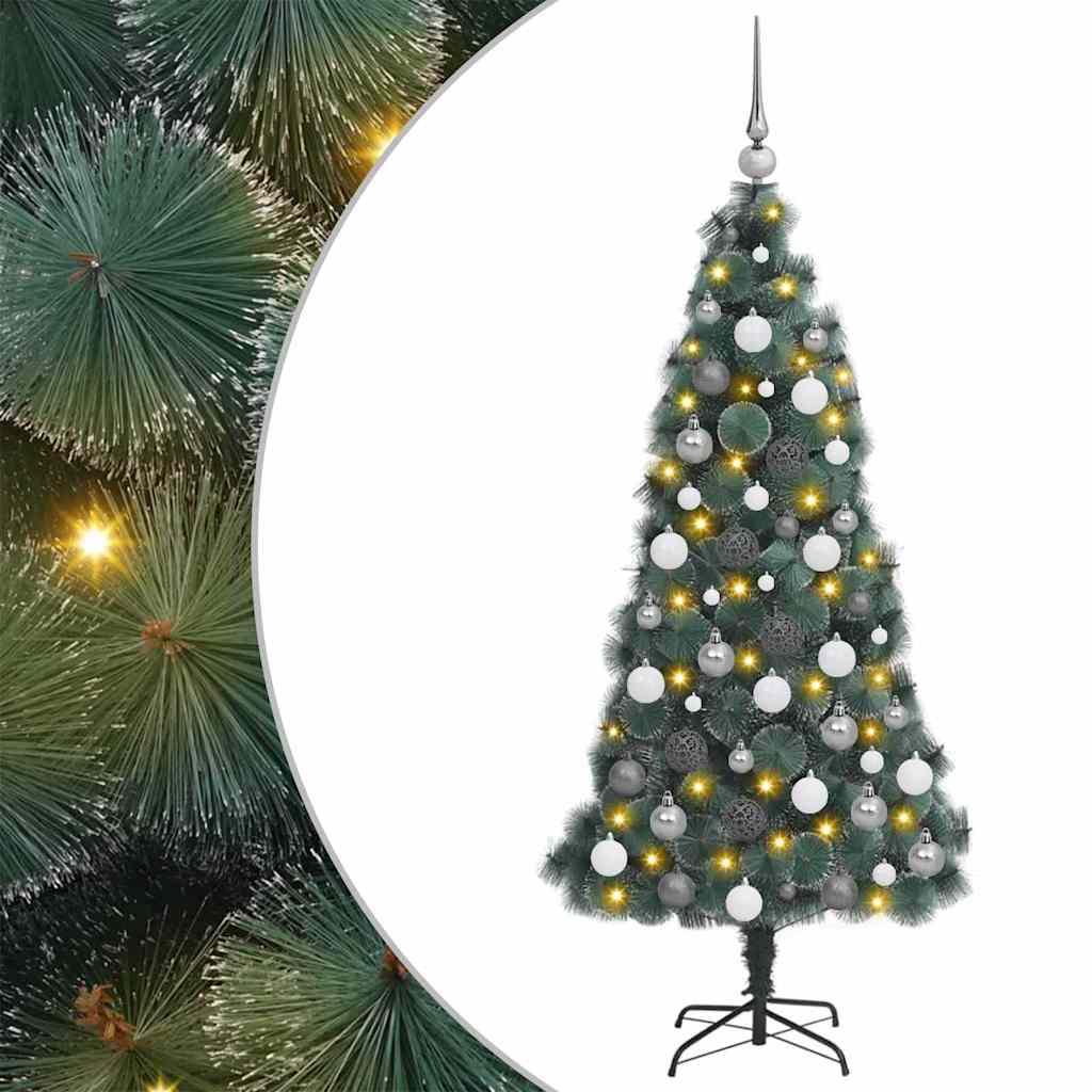 Kunstig Forbelyst Juletre med Kule Sett grønn 210 cm PET