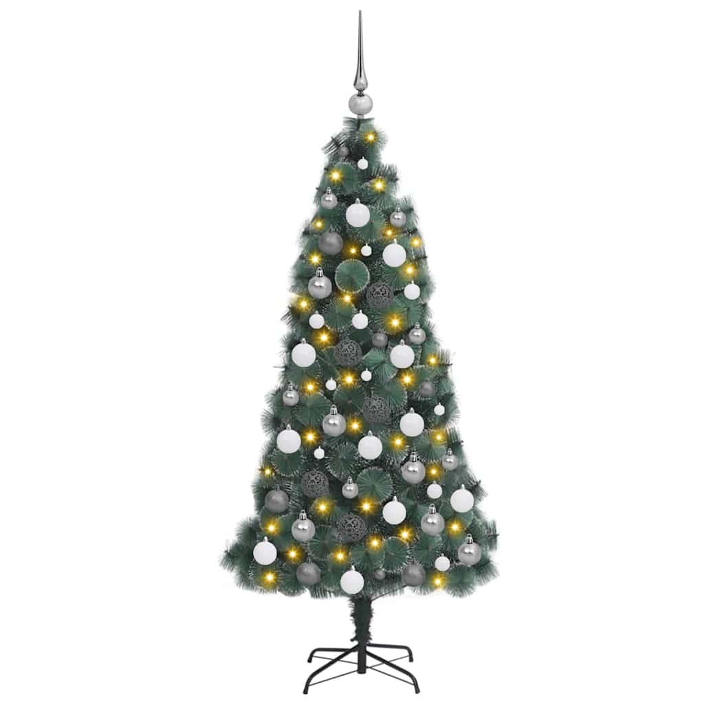 Kunstig Forbelyst Juletre med Kule Sett grønn 210 cm PET