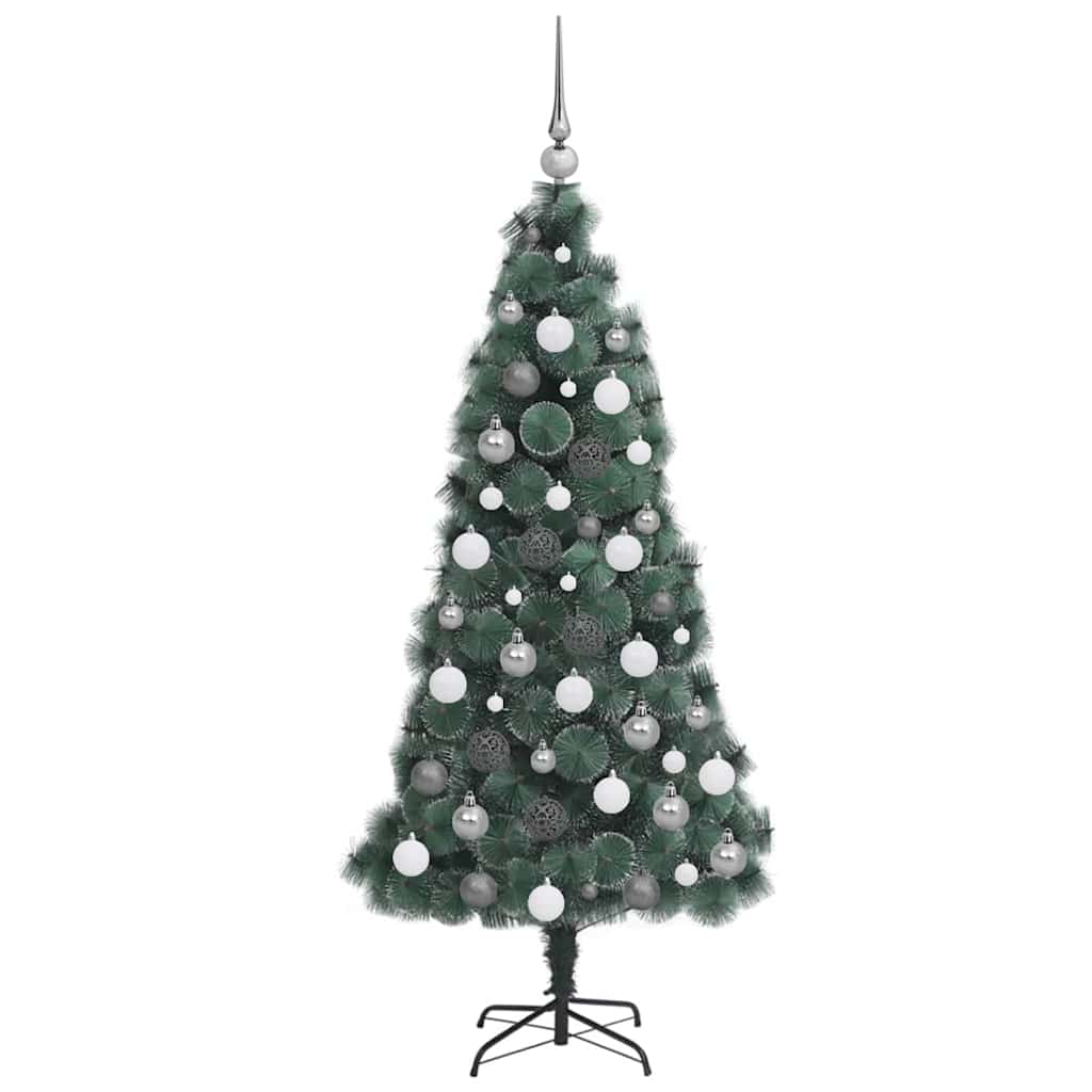 Kunstig Forbelyst Juletre med Kule Sett grønn 210 cm PET