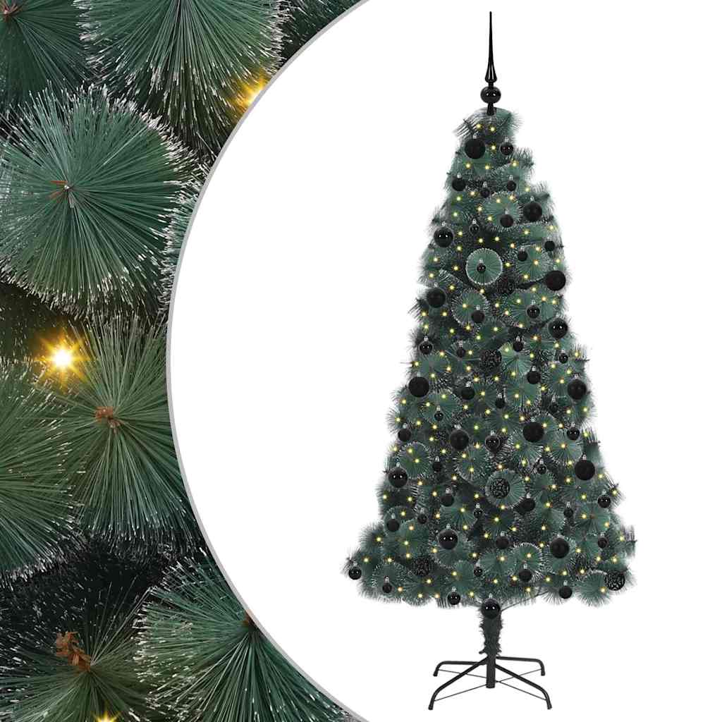 Kunstig Ferdig Lysende Juletræ med Kule Sett grønn 210 cm PET