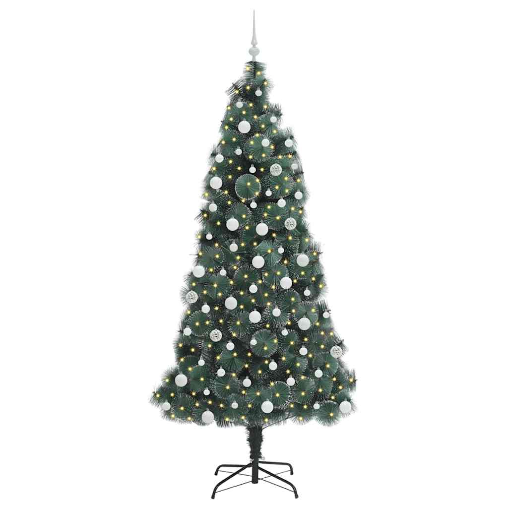 Kunstig forhjulsbelyst juletre med ballsett grønn 210 cm PET