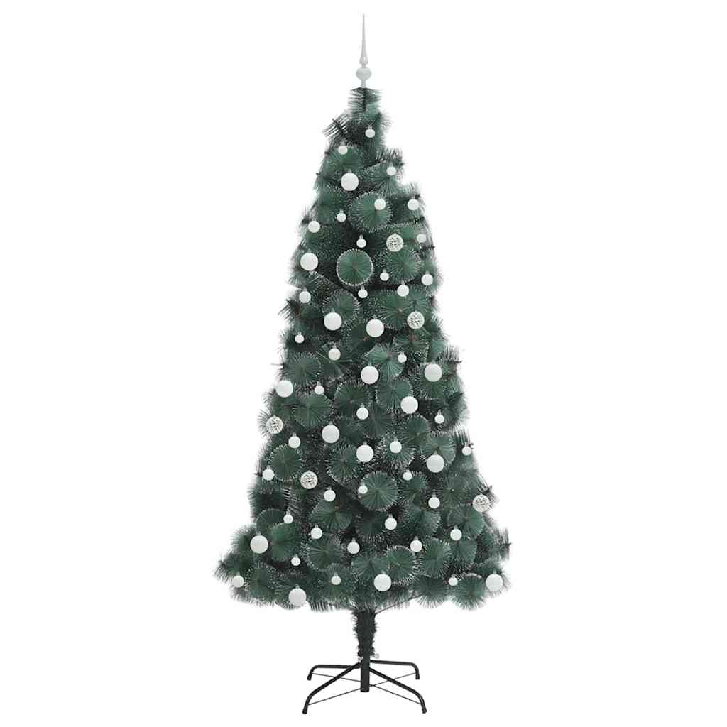 Kunstig forhjulsbelyst juletre med ballsett grønn 210 cm PET