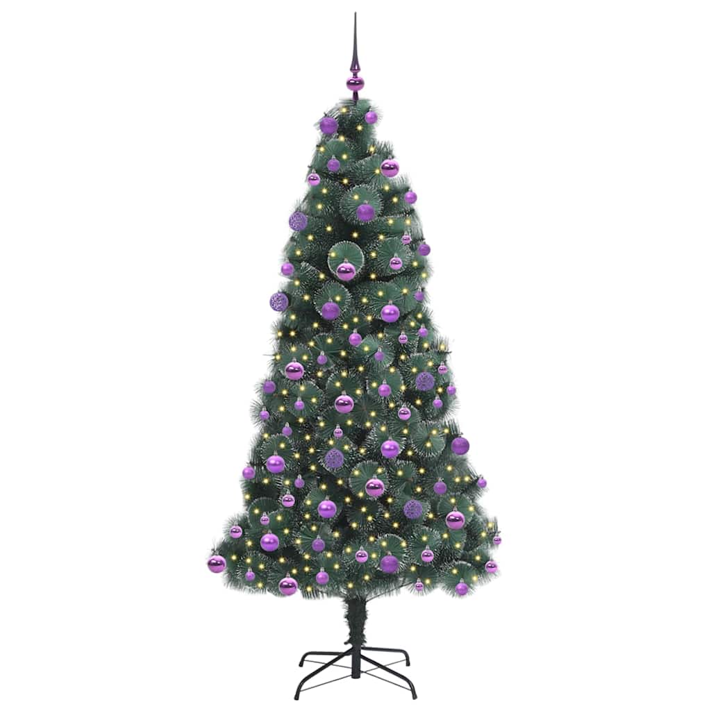 Kunstig forisert juletre med kule sett grønn 210 cm PET