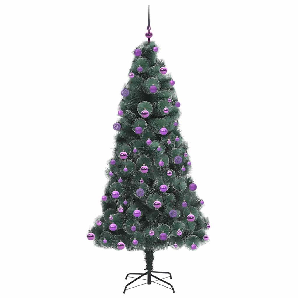 Kunstig forisert juletre med kule sett grønn 210 cm PET