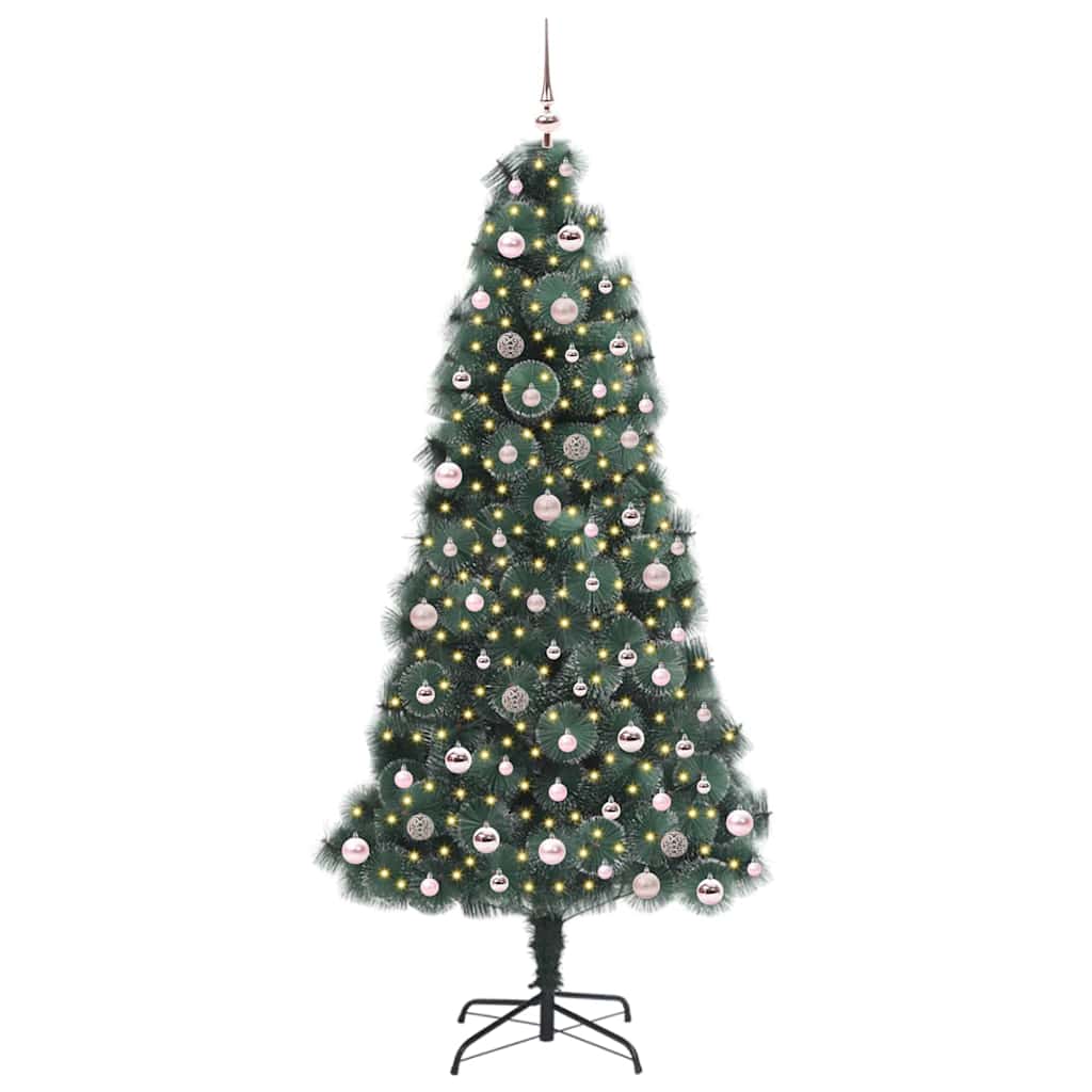 Kunstig forhåndsbelyst juletre med kulepakke grønn 240 cm PET