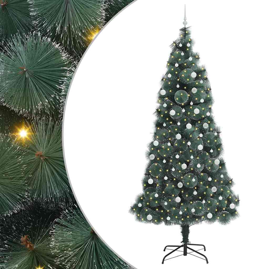 Kunstig forhåndsbelyst juletre med kulepakke grønn 240 cm PET