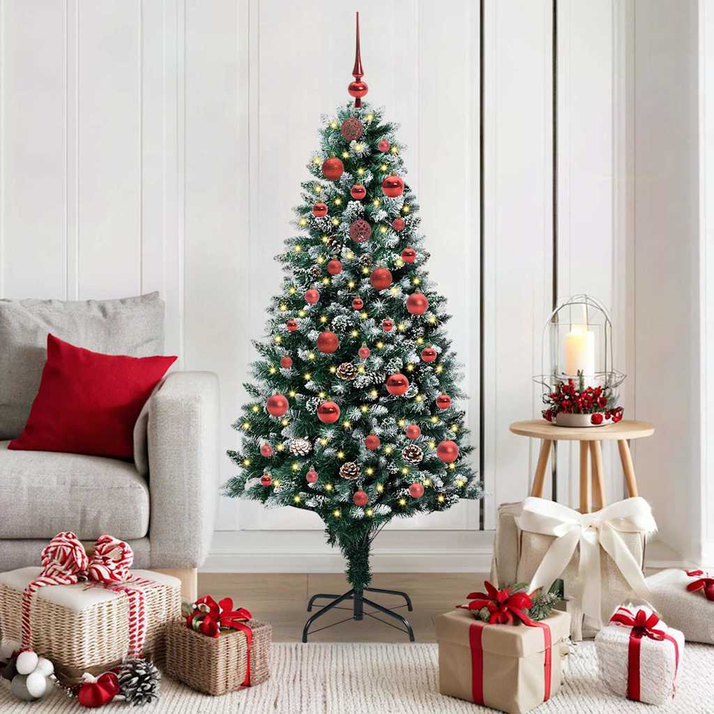 Kunstig juletre med 150 LED grønn 150 cm PVC og Stål og Plast
