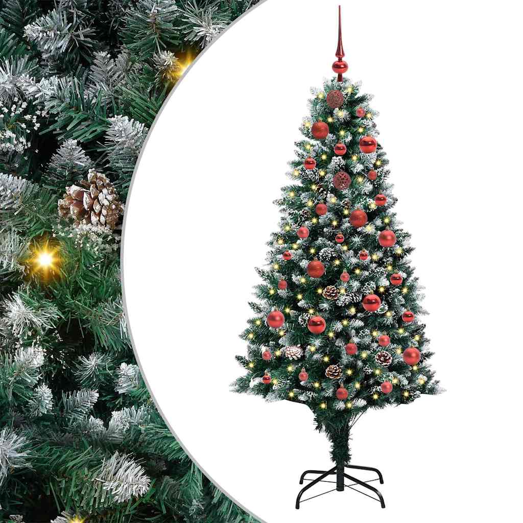 Kunstig juletre med 150 LED grønn 150 cm PVC og Stål og Plast