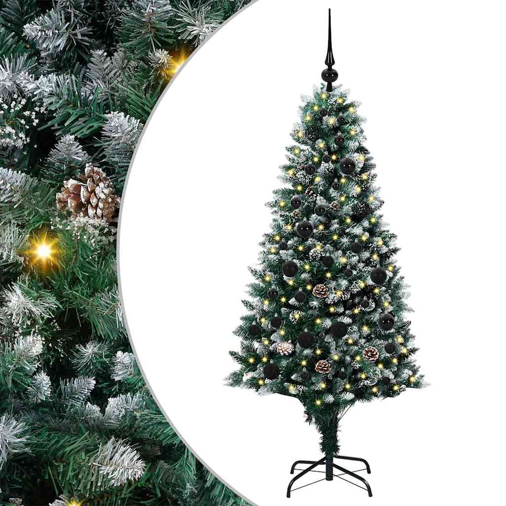 Kunstig juletre med 150 LED grønn 150 cm PVC og Stål og Plast