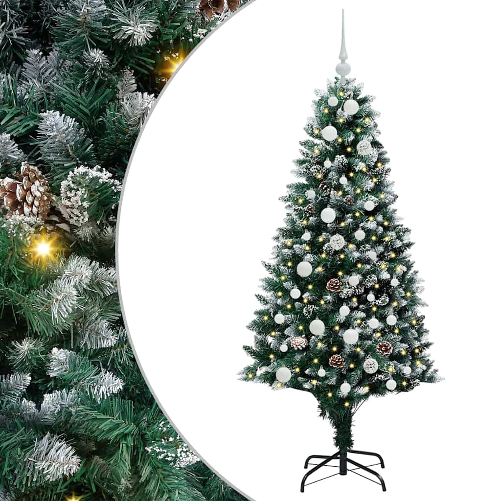 Kunstig juletre med 150 LED grønn 150 cm PVC og Stål og Plast