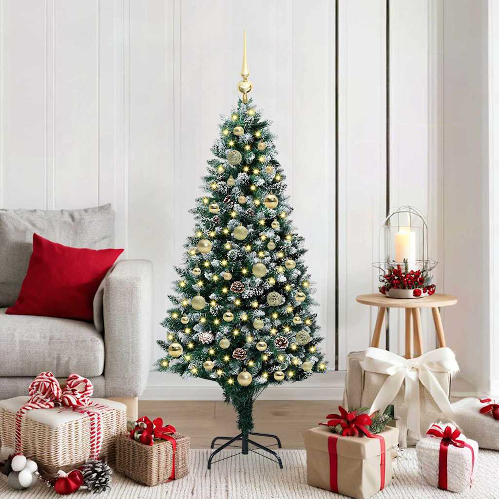 Kunstig juletre med 150 LED grønn 150 cm PVC og Stål og Plast