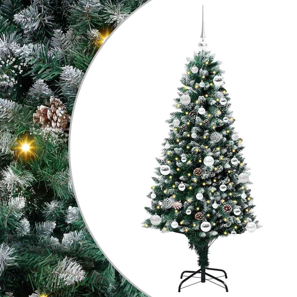 Kunstig juletre med 150 LED grønn 150 cm PVC og Stål og Plast