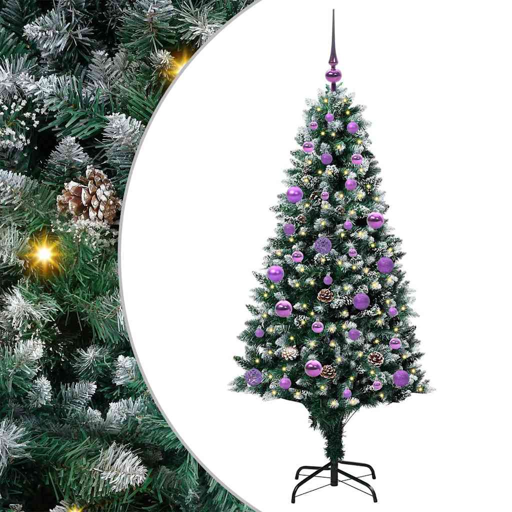 Kunstig juletre med 150 LED grønn 150 cm PVC og Stål og Plast