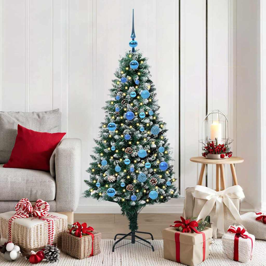 Kunstig juletre med 150 LED grønn 150 cm PVC og Stål og Plast