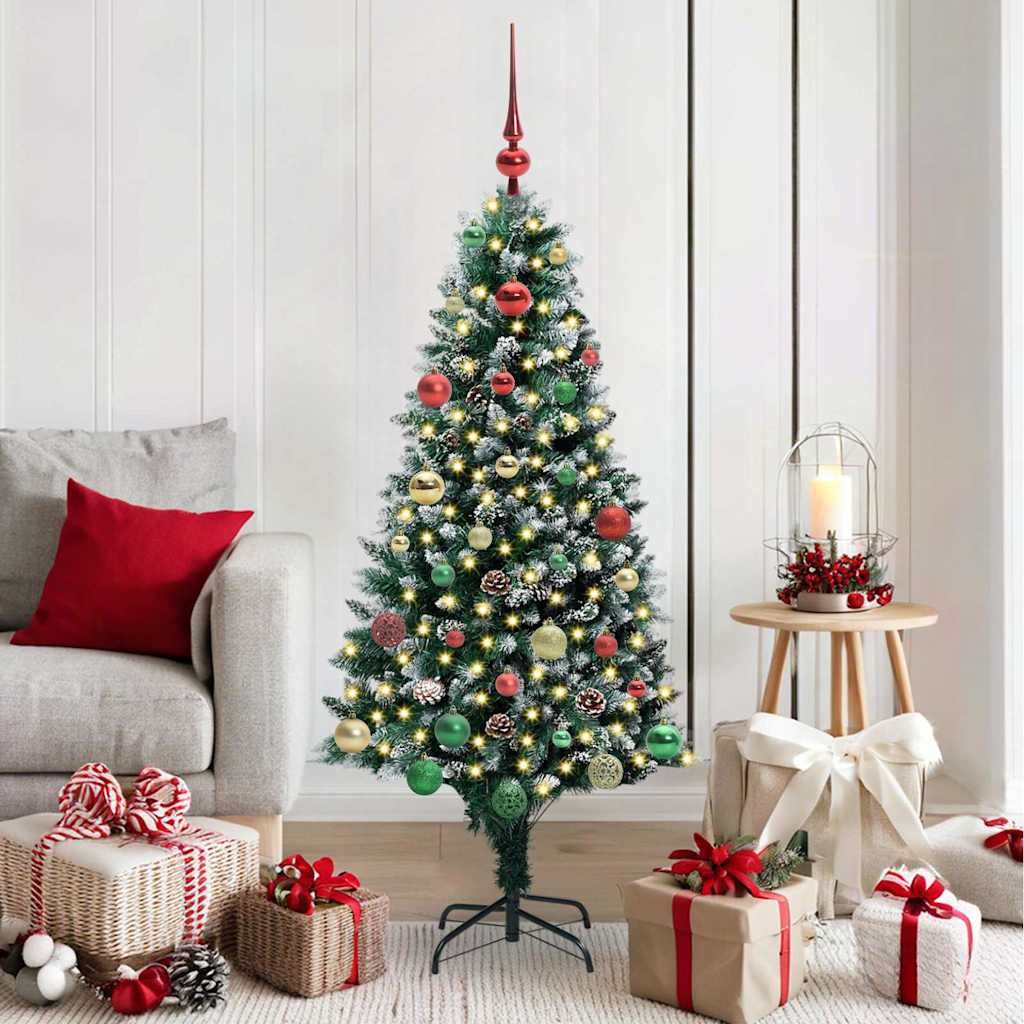 Kunstig juletre med 150 LED grønn 150 cm PVC og Stål og Plast