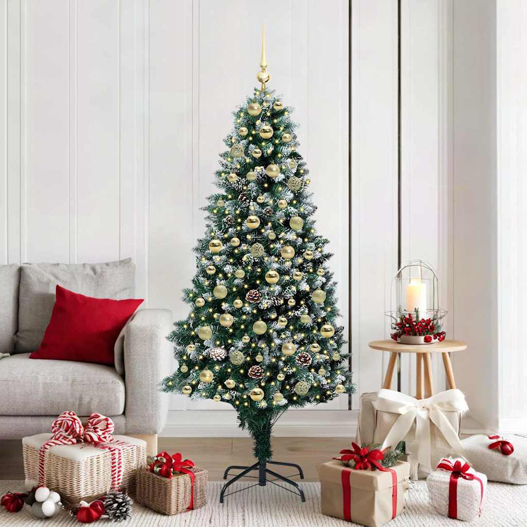 Kunstig juletre med 300 LED grønn 180 cm PVC og Stål og Plast