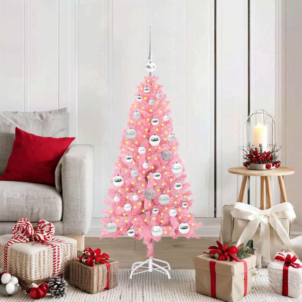 Juletre med 150 LED med stativ Rosa 120 cm PVC