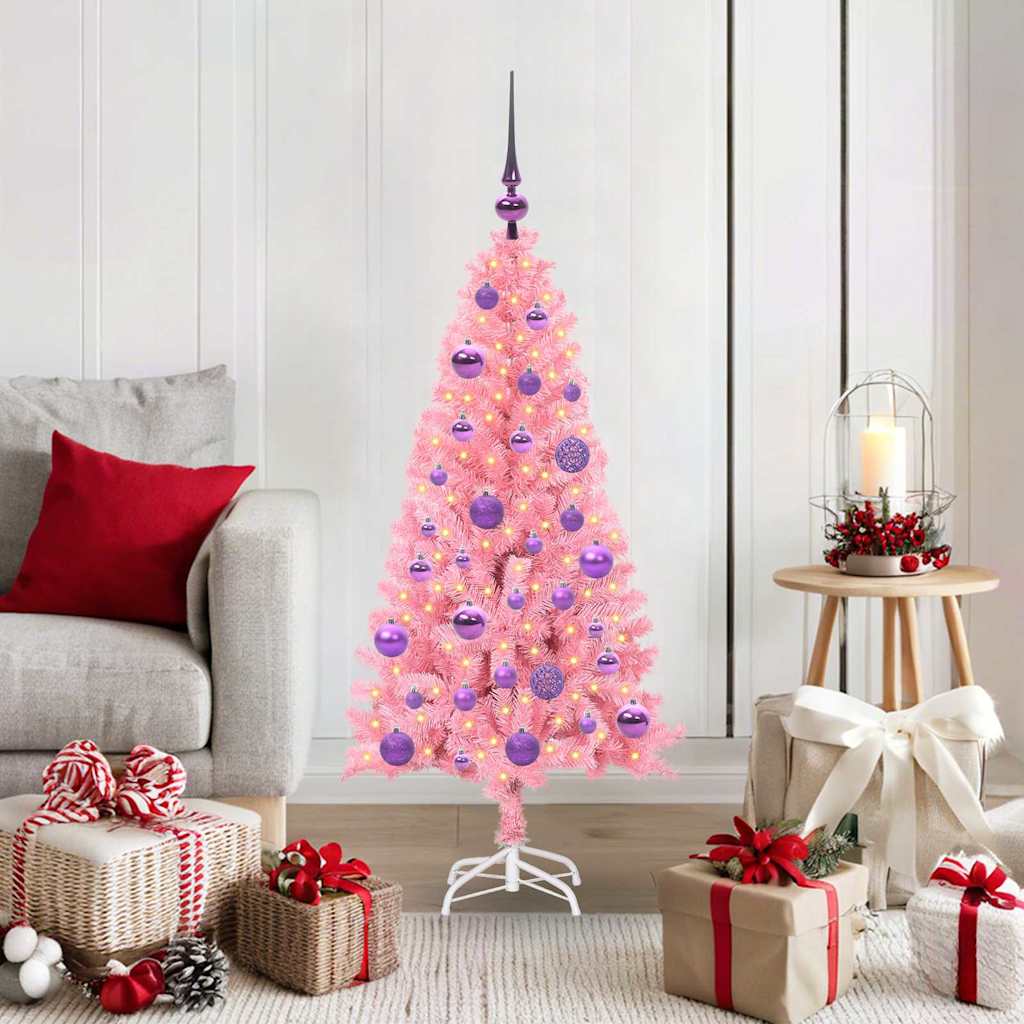 Juletre med 150 LED med stativ Rosa 120 cm PVC vidaXL