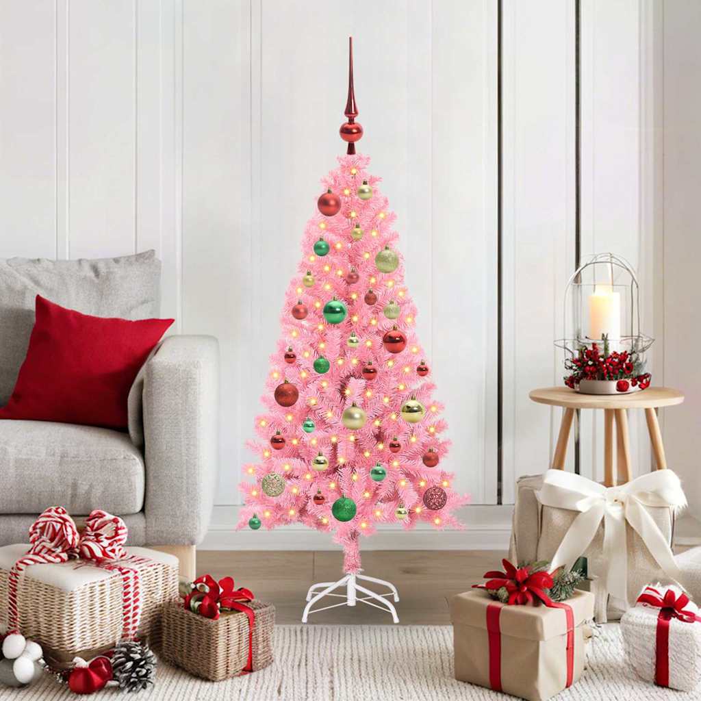 Juletre med 150 LED med stativ Rosa 120 cm PVC vidaXL