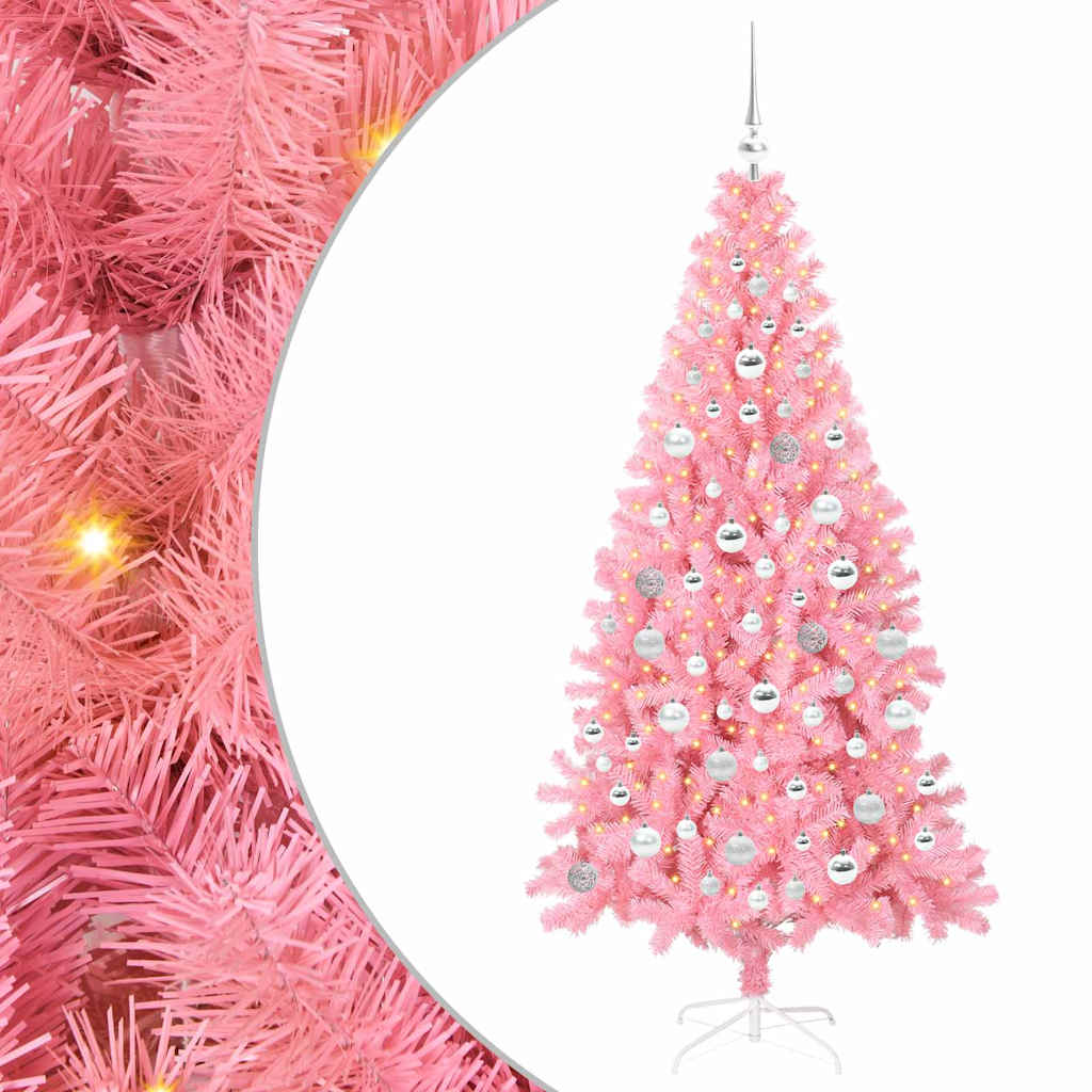 Juletre med 300 LED med stativ Rosa 180 cm PVC
