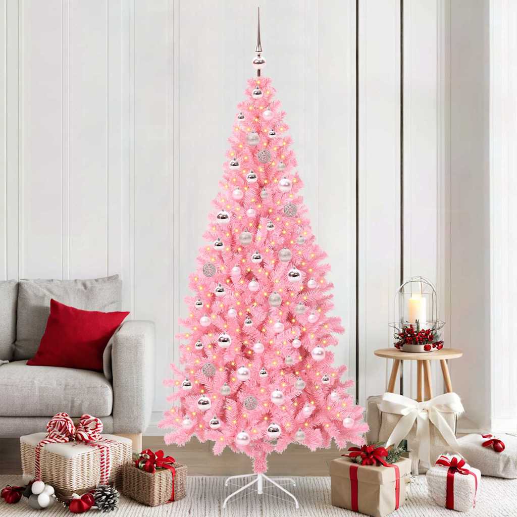 Juletre med 300 LED med stativ Rosa 210 cm PVC