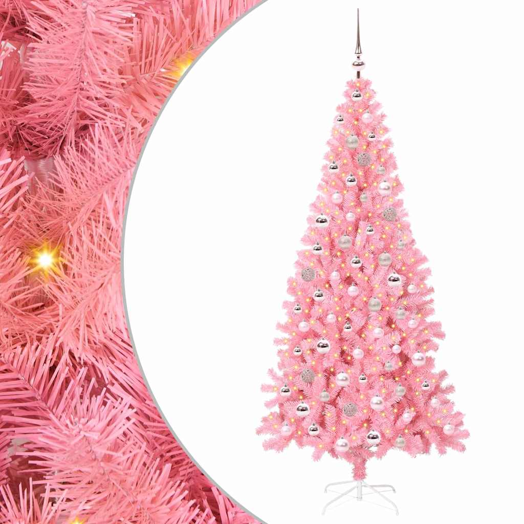 Juletre med 300 LED med stativ Rosa 210 cm PVC