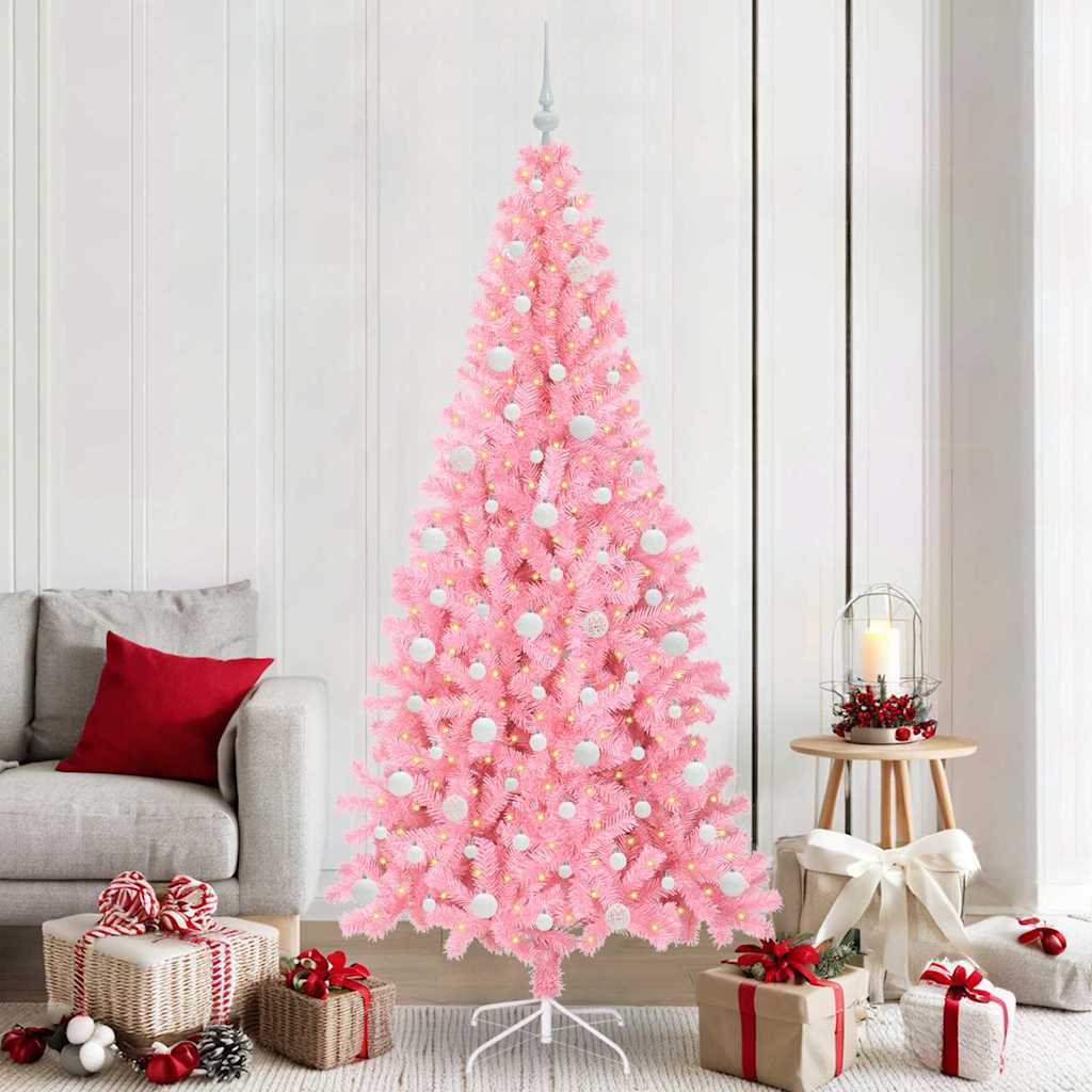 Juletre med 300 LED med stativ Rosa 210 cm PVC